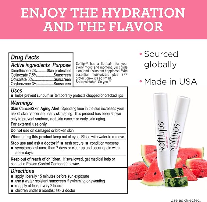 Softlips Watermelon Lip Balm 2-Pack with SPF 20 - Juicy Hydration for Smooth, Protected Lips-VivaGrace Women