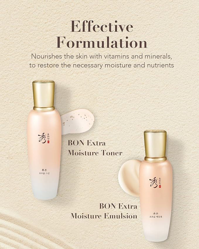 Sooryehan BON EXTRA MOISTURE Korean Skin Care Gift Set (385ml / 13.01 Fl Oz) - Luxury Premium High-end by LG BEAUTY. Hydrating Toner, Emulsion Lotion, Cleansing Foam, Eye Cream.-VivaGrace Women
