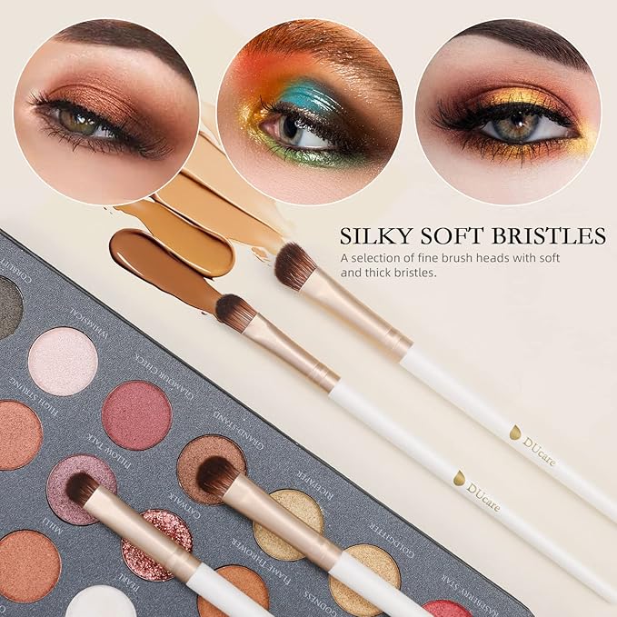 DUcare Makeup Brushes with Bag - 14Pcs Professional Synthetic Make Up Brushes Set for Blush Concealer Foundation Bronzer Powder Eyebrow Contour Eyeshadow Blending Makeup Brush Set Mekaup bag, White-VivaGrace Women