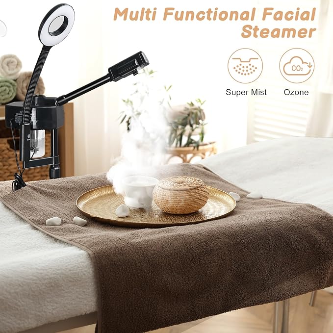 Winado 2 in 1 Professional Facial Steamer with 5X Magnification Lamp & Touch Screen, Esthetician Steamer Humidifier Face Spa Mist Steam for Home Beauty Salon, Personal Skin Care Deep Cleaning, Black-VivaGrace Women