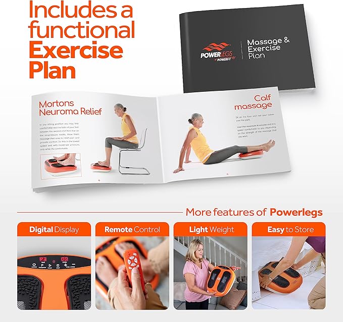 Power Legs Electric Foot Massager Machine with Remote Control, Adjustable Speed, Vibration - Calf Massager - Feet Massager for Neuropathy Pain Relief, Plantar Fasciitis, Leg Blood Circulation (Orange)-VivaGrace Women