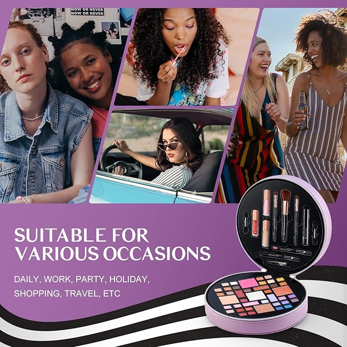 Color Nymph All In One Makeup Kit For Teens With Portable Cosmetics Bag, Multiple Makeups For Begginers As New Year,Birthday Gift Included 38-Colors Eyeshadows Lipglosses Brushes (Purple)-VivaGrace Women