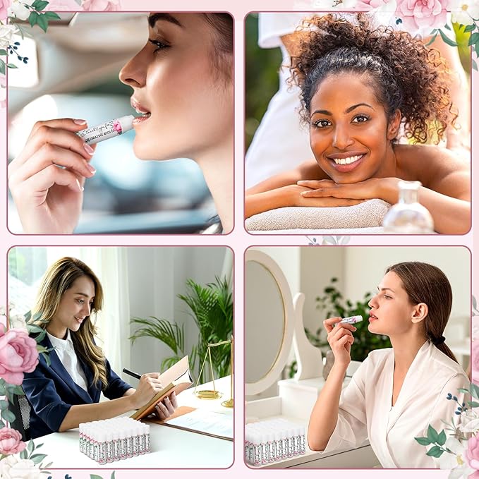 Dunzy 100 Pack Hello Fall Thanksgiving Party Gifts Bulk Lip Balms Favors Employee Appreciation Gifts Thank You Gifts Team Inspirational Gifts for Women Men Coworkers Satff Teachers(Pink Rose)-VivaGrace Women