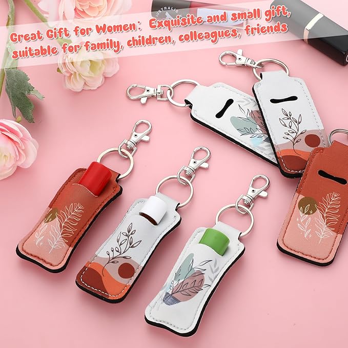 6 Pcs Boho Lip Balm Sleeve Keychain Lipstick Holder Key Chain with Portable Clip Lip Gloss Pouch Keychain for Women Graduation Travel Accessory Stocking Stuffers Gifts-VivaGrace Women