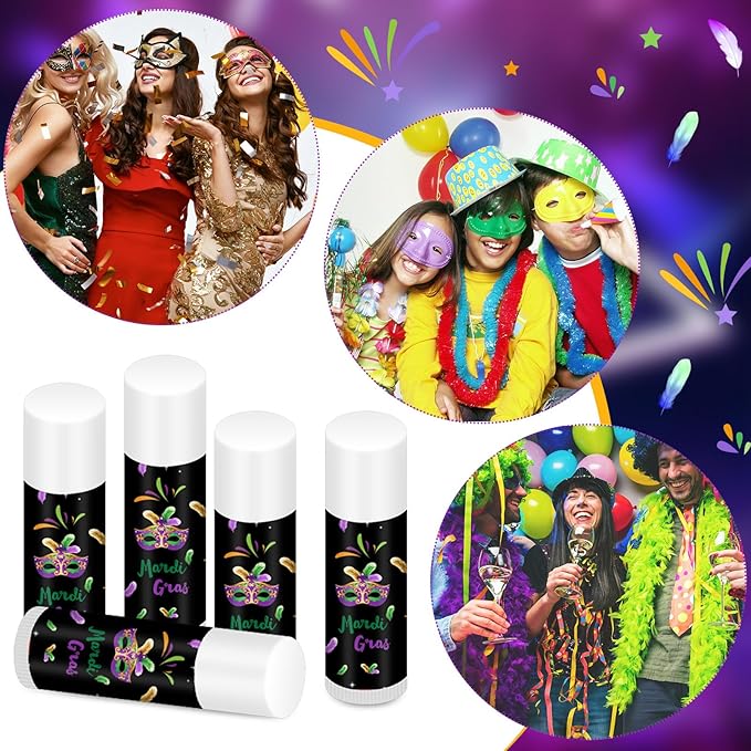 48 Pcs Mardi Gras Lip Balm Moisturizing Lip Balm Bulk Lip Balms and Moisturizers Wax Lip Cream Stocking Stuffers for Mardi Gras Party Favors Gift Baskets Women Men, Jasmine-VivaGrace Women
