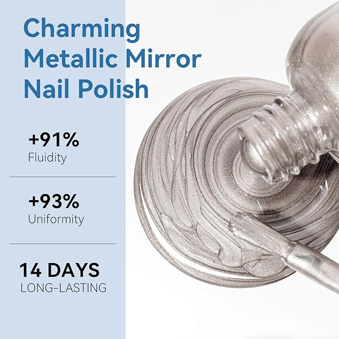 MIZHSE Quick Dry Chrome Nail Polish, Silver Mirror Nail Polish 15ml/0.5fl.oz, Air Dry Fast Mirror Metallic Effect for Fingernail Toenail Manicure Home