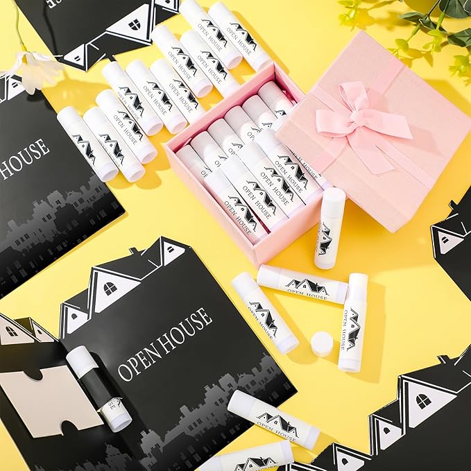 50 Pcs Open House Lip Balm with Cards Real Estate Agent Supplies Lip Moisturizer Moisturizing Lip Balm Bulk Moisturizing Lip Balm Stick for Open House Business Advertising Events-VivaGrace Women