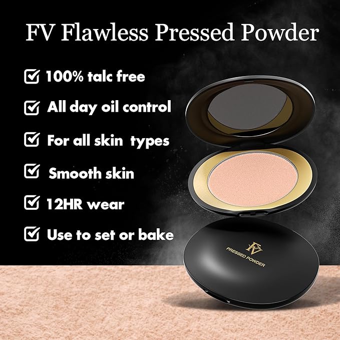 FV Matte Finish Pressed Powder, Long-Lasting, Lightweight, Oil-Control, Medium Coverage Baking Setting Powder for All Skin Types, 0.28 Oz, Classic Ivory-VivaGrace Women
