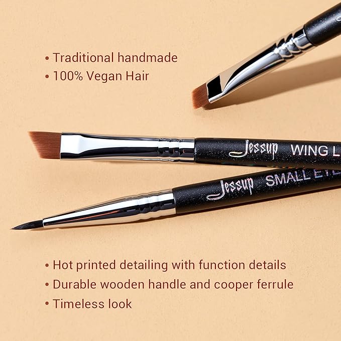 Jessup Eyeliner Brush Set, 3pcs Pro Precision Eyeliner Brushes Fine Point Angled Thin Gel Liquid Flat Winged Eye Liner Brush, Black T346-VivaGrace Women