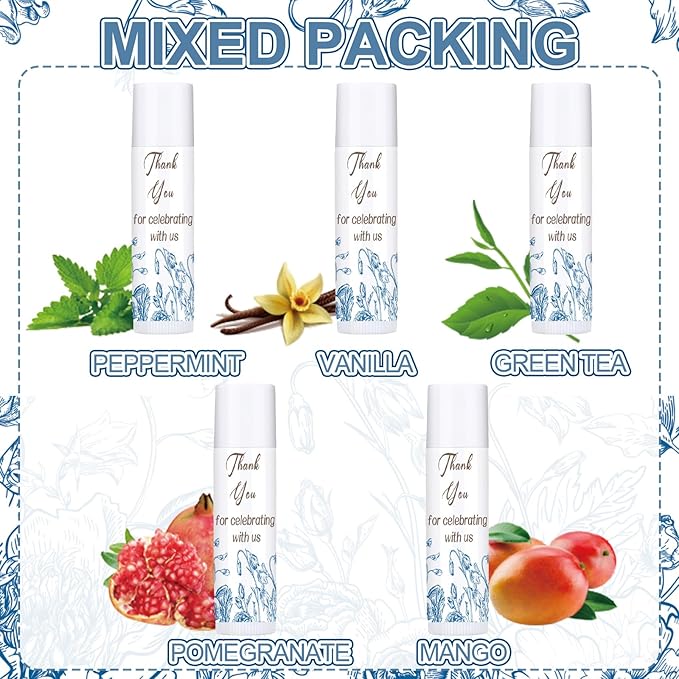 Dunzy 50 Pcs Thank You Gift Lip Balm Bulk Baby Shower Party Favors Bridal Shower Favor Lip Care with Assorted Fruit Flavors Thank You Lipstick for Guest Basket Gift Stuffer (Blue and White Porcelain)-VivaGrace Women