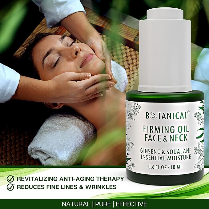 Botanical Face & Neck Firming Oil | Anti-Wrinkle Ginseng & Squalane Serum w/Gua Sha Lift Scraper | Organic, Pure, Natural Skincare (0.6 fl oz | 18 ml)-VivaGrace Women