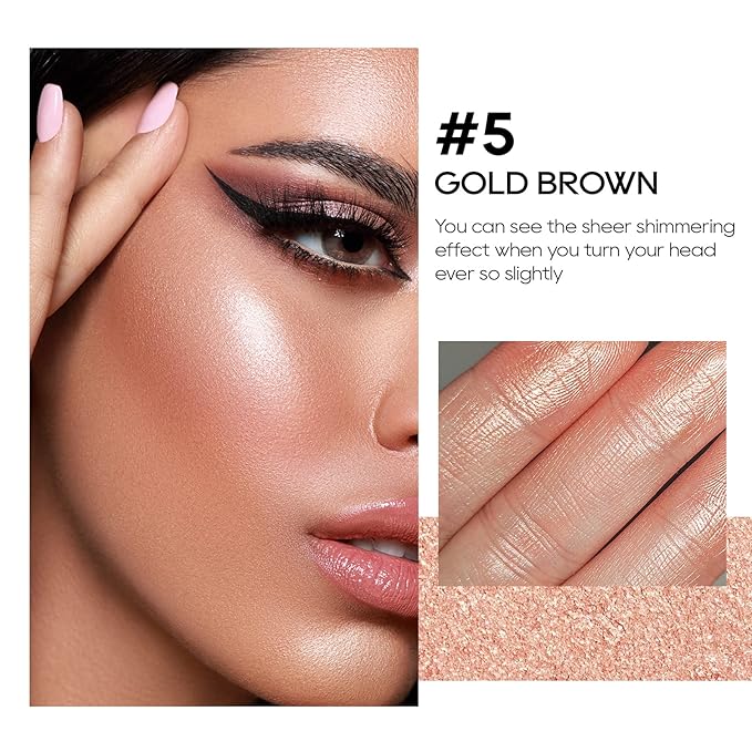 Baked Highlighter Powder Palette, Makeup Highlighter Powder Palette Sheer Shimmering Finish Face Highlighters Makeup Iluminadores de Maquillaje #05 Gold Brown-VivaGrace Women