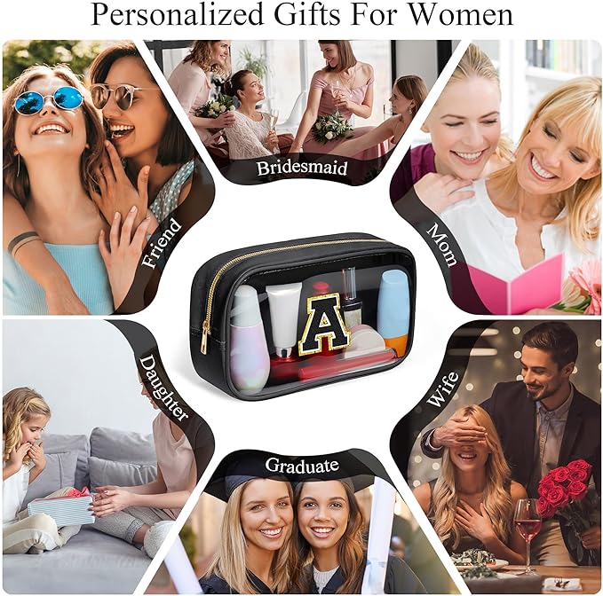 YOOLIFE Travel Clear Makeup Bag Toiletry Bag, Make up Bag Waterproof Toiletry Bags for Women Cosmetic Bag Birthday Gifts for Women Personalized Mother Girlfriend Wife Bridesmaid Gifts Black Letter C-VivaGrace Women