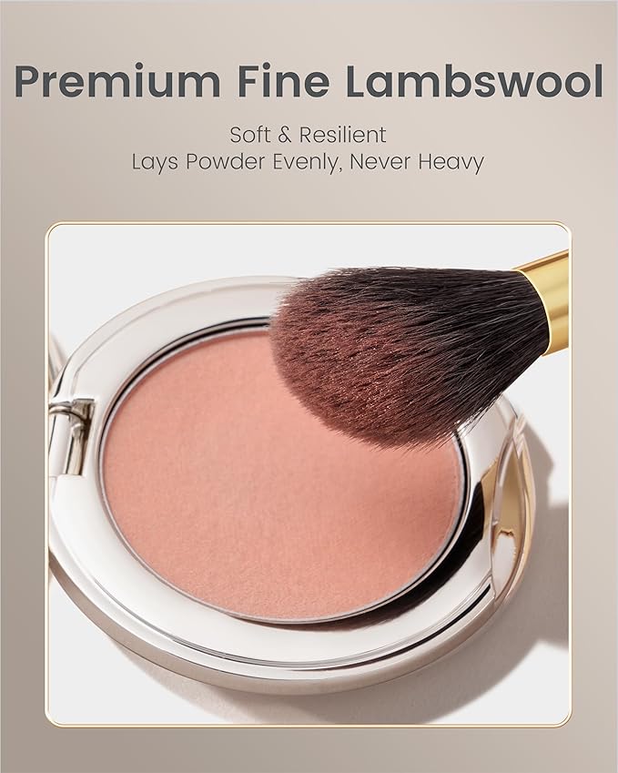 Desert Oak Series Angled Blush Brush - Soft Goat Hair Bristles for Powder/Cream Blush & Bronzer, Ergonomic Ebana Handle & Brass Ferrule, Beginner to Pro (CM 164)-VivaGrace Women