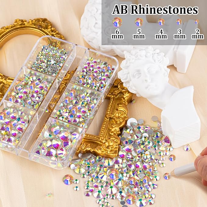 Colorful Face Gems for Makeup Set, Flatback Gorgeous Charming AB Glass Gem with Makeup Glue+Picker Pencil+Tweezer+Dual-End Dotting Tool for Eye Body Hair Make-up and Nail Art Deco-VivaGrace Women