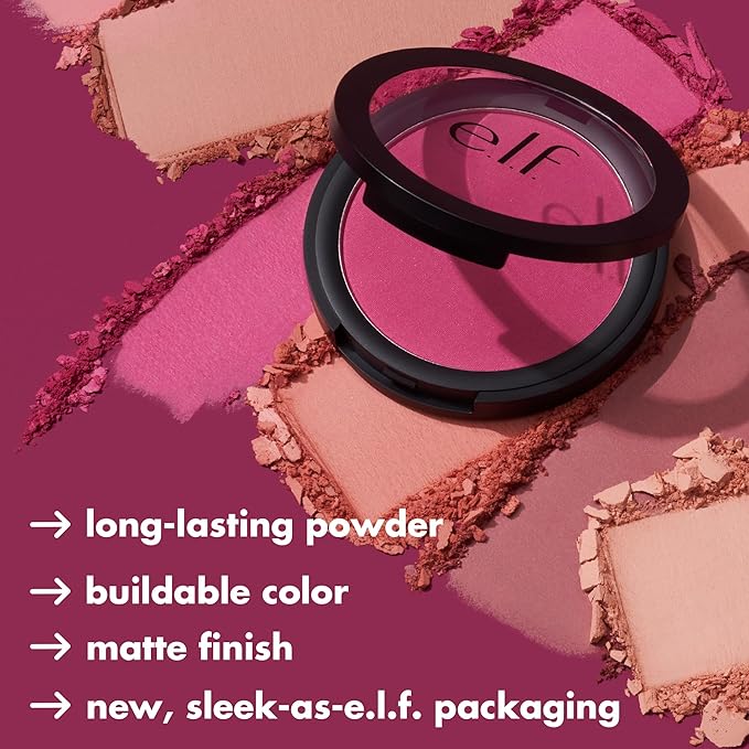 e.l.f. Primer-Infused Matte Blush, Long-Lasting, Lightweight & Buildable Powder Blush, Delivers A Matte Finish, Vegan & Cruelty-Free, Always Vibrant-VivaGrace Women