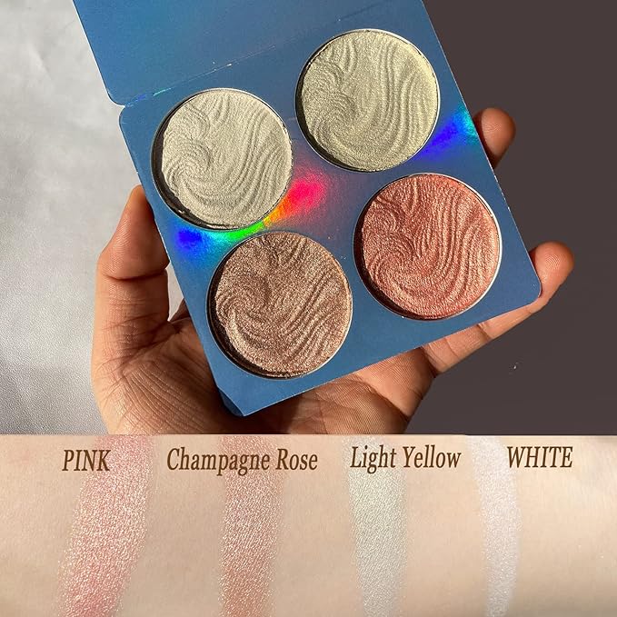 Highlighter Makeup Palette,Highlighter Palette Illuminator Powder Palette White Highlighter Baked Waterproof Long Lasting Brilliant Lighten Skin Color Face Contour Powder Makeup Highlighter-VivaGrace Women