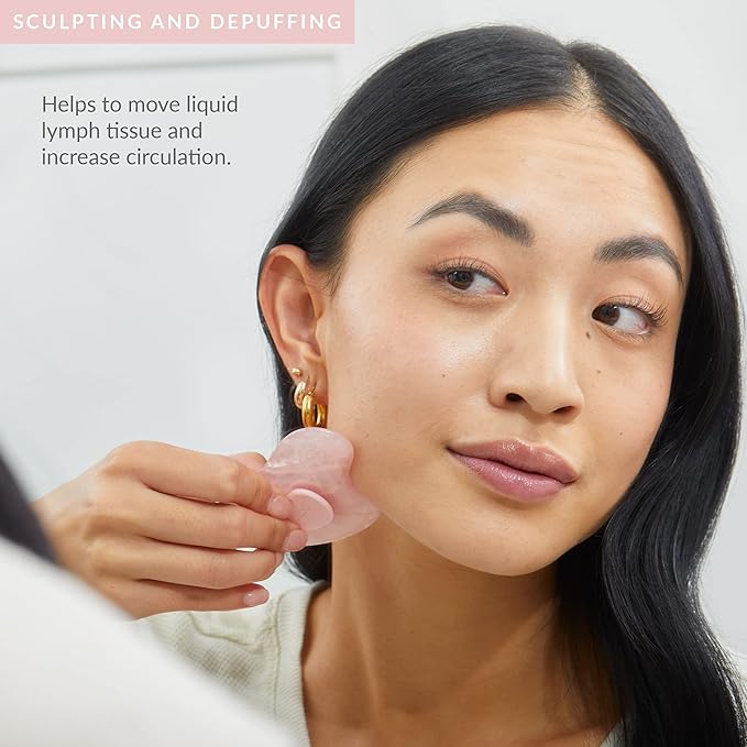PMD Beauty Gua Sha Facial Tools - Massaging, Sculpting and Depuffing Guasha Tool for Face with Rose Quartz and Silicone Grip - Reduce Tension & Inflammation-VivaGrace Women