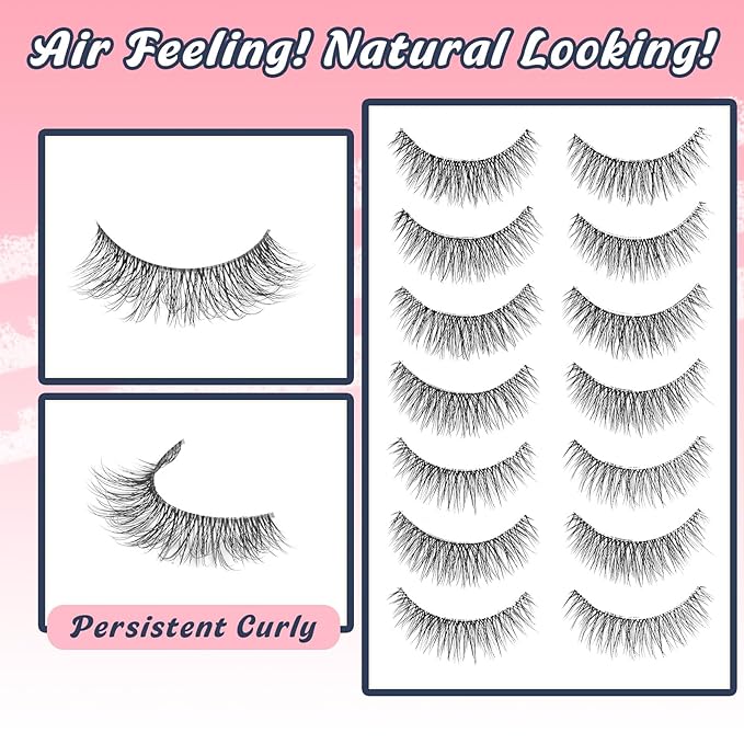 False Lashes Natural Look Wispy Eyelashes 13MM Eye Lash Pack for Daily C Curl Natural Lashes 7 Pair Siligli-VivaGrace Women