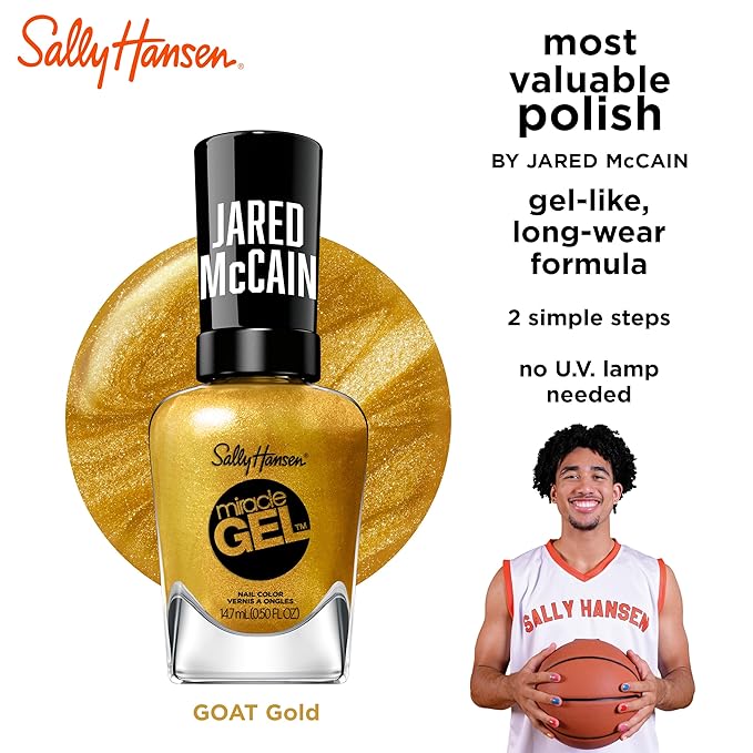 Sally Hansen Miracle Gel™ x Jared McCain, GOAT Gold, Long Lasting, Gel-Like Formula, No UV Lamp Needed, Gold Nail Polish