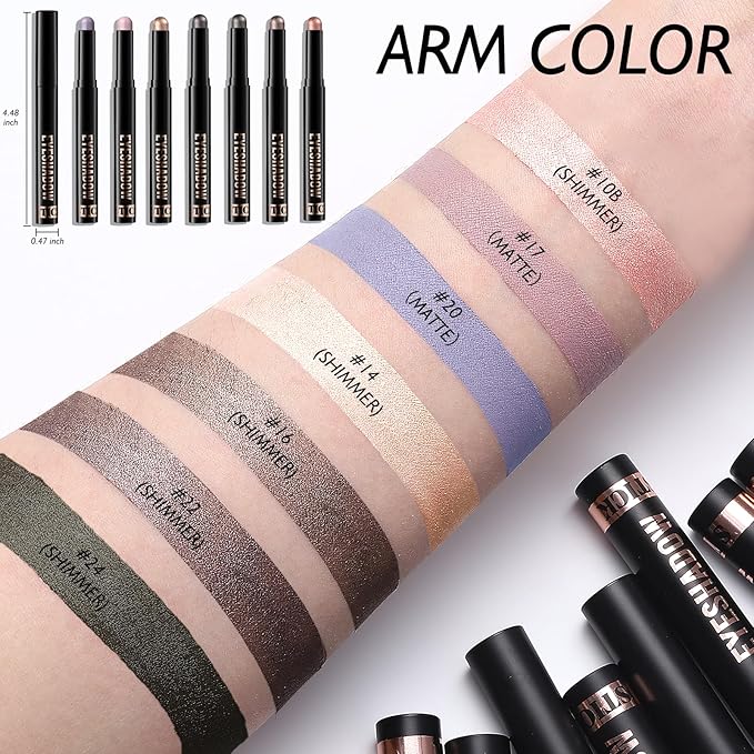 Black Shimmer Eyeshadow Stick, Waterproof Cream Eye Shadow Pencil Long-Lasting Crease-Proof Glitter Eyeshadow Crayon Smooth High Pigmented Highlighter Blendable Neutral Eye Shadow Liner Makeup-VivaGrace Women