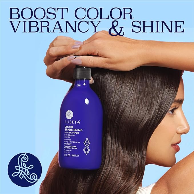 Luseta Blue Shampoo & Conditioner Set - Color Brightening for Brassy and Brunette Treated Hair, Revive Cool Tones, 2x 16.9oz-VivaGrace Women