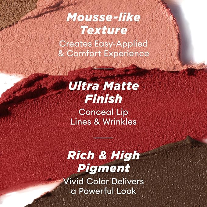ITY Velvet Matte Finish Lip Stain-Mousse Textured Lip Clay, Red Shade, Conceals Lip Lines, Rich Pigment Lip Tint Lipsticks, 0.14 oz (4g) in Earthy, Ruby.-VivaGrace Women