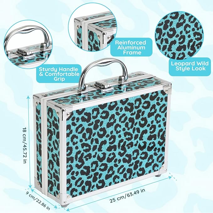 Anpro All-In-One Leopord Double Folding Makeup Carry Case with Pro Teen Makeup Set, Full Starter Kit with Makeup Brushes, Lipsticks, Eyeshadow Palette, Blushes, Glitter Gel, Ideal Present for Girls-VivaGrace Women