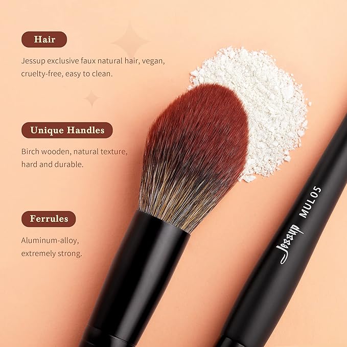 Jessup Large Face Makeup Brushes 3pcs, Premium Synthetic Powder Contour Highlighter Brush, Phantom Black T274-VivaGrace Women