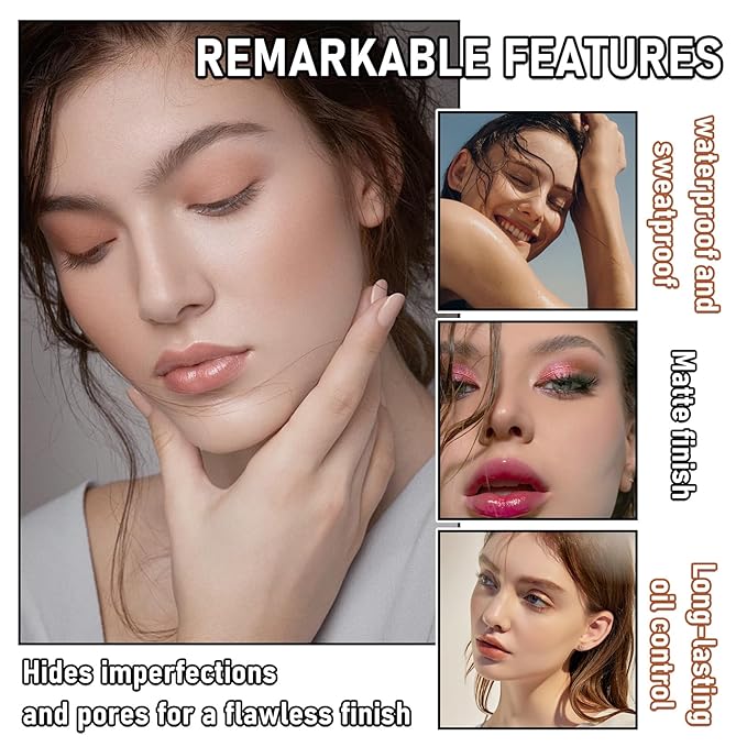 Full Coverage Liquid Foundation Makeup Set,Oil Control Concealer Long Lasting Waterproof Loose Setting Face Powder,Moisturizing BB Cream Set with Soft Makeup Sponge and Foundation Makeup Brush(4PCS)-VivaGrace Women