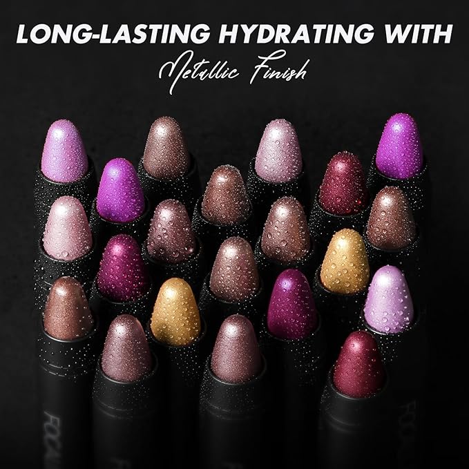 FOCALLURE Ultra Chic Metallic Lipstick,Rich Vitamin E Lip Crayon,Lightweight Shinning Color without Drying or Fading,Long Lasting Lips Makeup,#23 Pansy Purple-VivaGrace Women