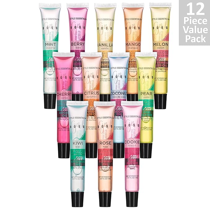 Expressions 12pc Lip Gloss Lip Oil Collection – Lip Gloss Tubes with Essential Oils, Moisturizing, Hydrating Lip Glosses, Lip Glow Oil, Hydrating Lip Balm-VivaGrace Women