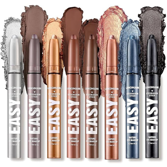 LANGMANNI Eyeshadow Stick,8 PCS Waterproof Multi-Color Eyeshadow Pen Set,Creamy Long-Lasting Eye Makeup Kit,Natural & Shimmer Shades Contour Stick,Perfect Gifts For Women (#F-8 Colors)-VivaGrace Women