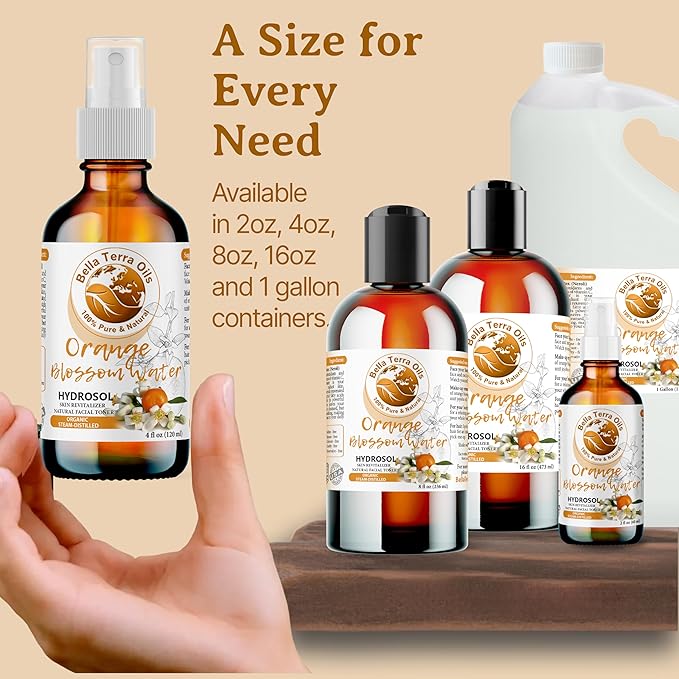 Bella Terra Oils Orange Blossom Water (Neroli Hydrosol) – 1gallon, Radiant Skin Refresher, Natural Aroma, Revitalize & Glow-VivaGrace Women