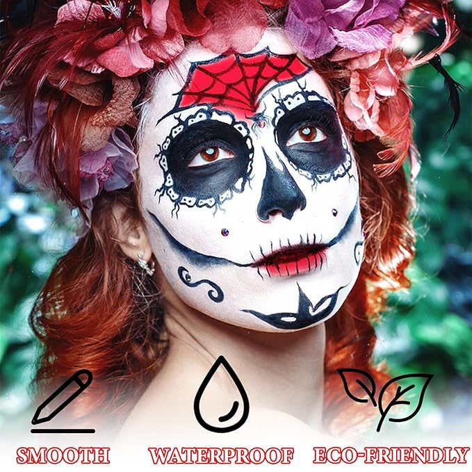 3 Pcs Halloween Face Paint Special Effects Makeup Kit,Water-based Black White Red Face Body Paint,Clown Cosplay SFX Joker Zombie White Makeup Professional Face Painting Kit for Adult-VivaGrace Women