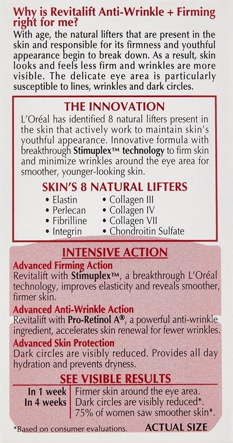 L'Oreal Paris RevitaLift Anti Wrinkle + Firming Eye Cream, 0.5 Ounce (Pack of 2)-VivaGrace Women