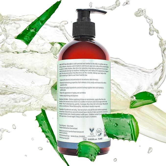 PURA D'OR 16 Oz ORGANIC Aloe Vera Gel - Lavender - All Natural - ZERO Artificial Preservatives - Deeply Hydrating & Moisturizing - Sunburn, Bug Bites, Rashes, Small Cuts, Eczema Relief - Skin & Hair-VivaGrace Women