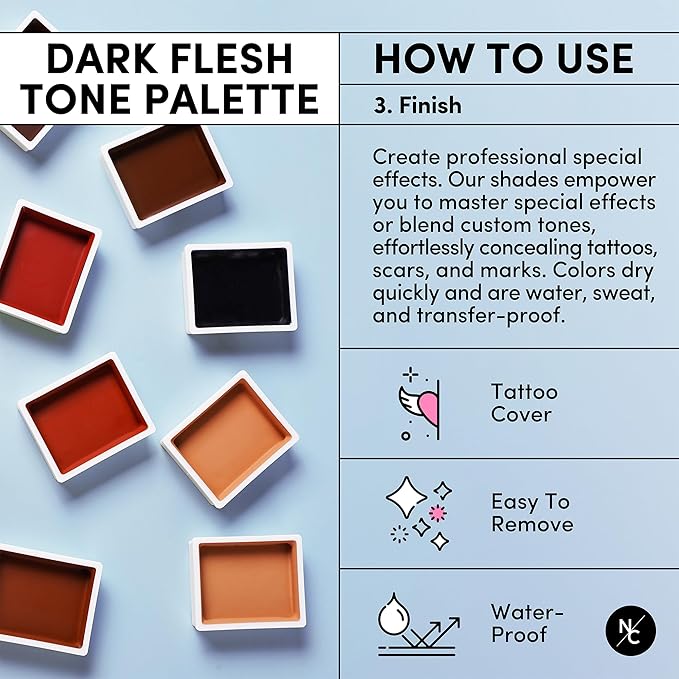 12 Color Dark Flesh Tone Alcohol Activated Makeup Palette Kit - Includes Alcohol Activator and Moisturizing Remover - Waterproof Makeup for Professional Makeup Artists-VivaGrace Women