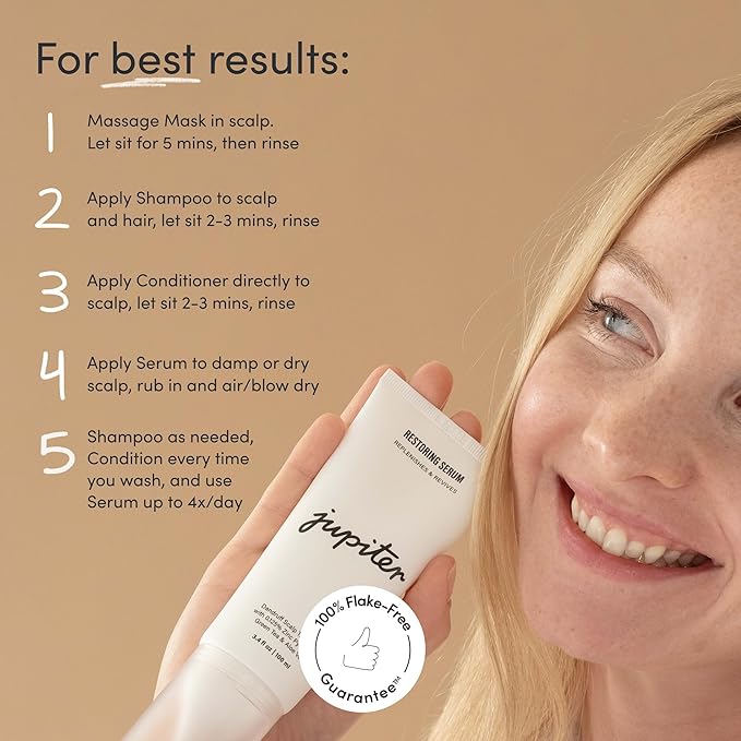 Jupiter Oil Control & Exfoliation Bundle, Anti-Dandruff Shampoo, Conditioner, Restoring Serum, & Purifying Mask for Women & Men, Dermatologist-Formulated for Flaky, Itchy, Oily, & Dry Scalp-VivaGrace Women