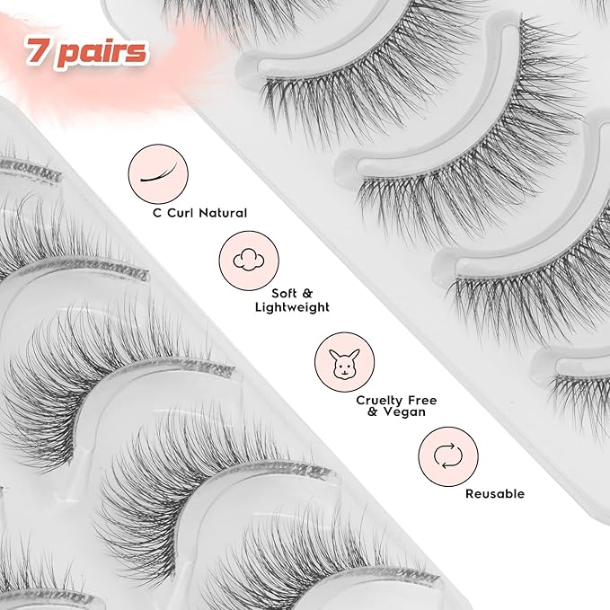 False Lashes Natural Look Wispy Eyelashes 13MM Eye Lash Pack for Daily C Curl Natural Lashes 7 Pair Siligli-VivaGrace Women