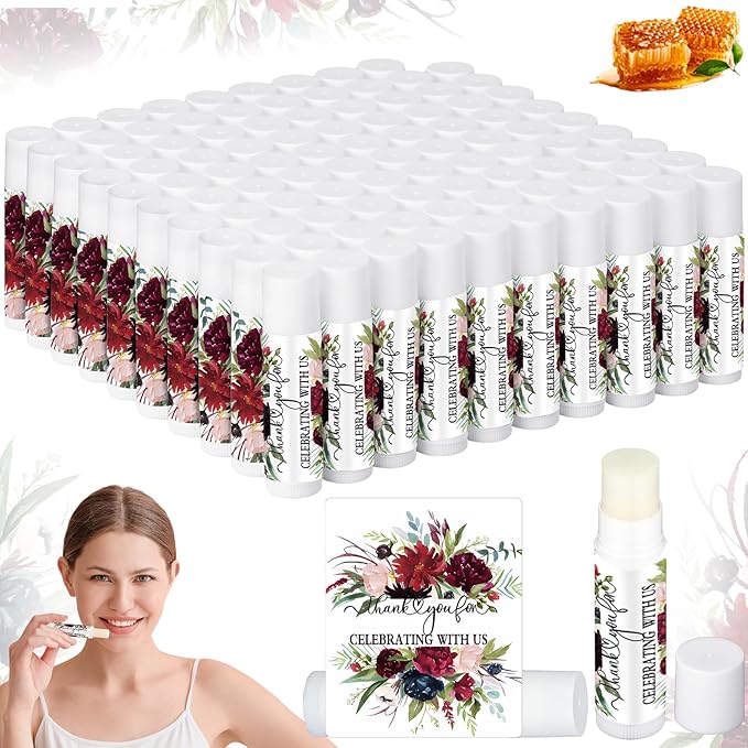 Dunzy 100 Pack Hello Fall Thanksgiving Party Gifts Bulk Lip Balms Favors Employee Appreciation Gifts Thank You Gifts Team Inspirational Gifts for Women Men Coworkers Satff Teachers(Floral)-VivaGrace Women