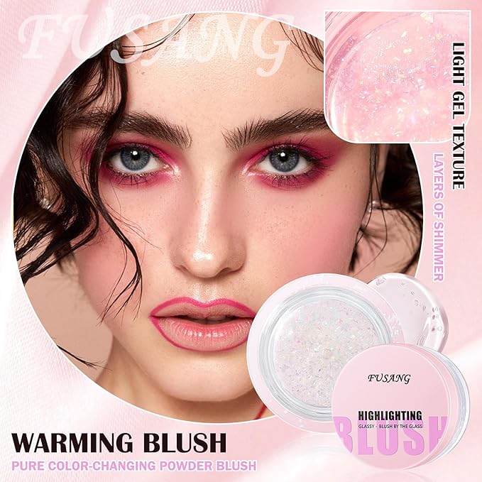Color Changing Blush,Glitter Color Changing Blusher for Cheeks,Waterproof Lightweight Ph Blush Glossy Makeup,Moisturizing Long Lasting Multi Use Shiny Cheek Face Blush Gel for Women-VivaGrace Women