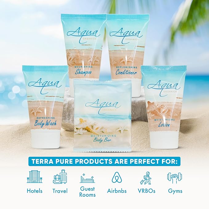 Aqua Organics Hotel Soaps and Toiletries Bulk Set | 1oz Hotel Shampoo & Conditioner, Body Wash, Body Lotion & 1oz Bar Soap Travel Size | 300 Pieces-VivaGrace Women