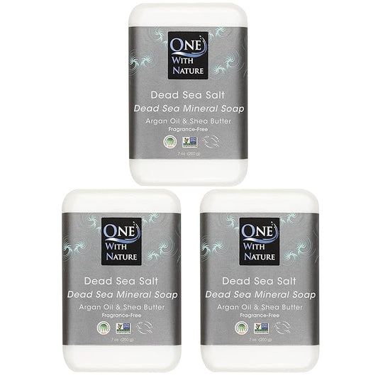 One With Nature Dead Sea Salt Soap 7oz 3-Pack – Purifying and Exfoliating Soap Bar with Dead Sea Minerals for Face & Body, for Men & Women-VivaGrace Women