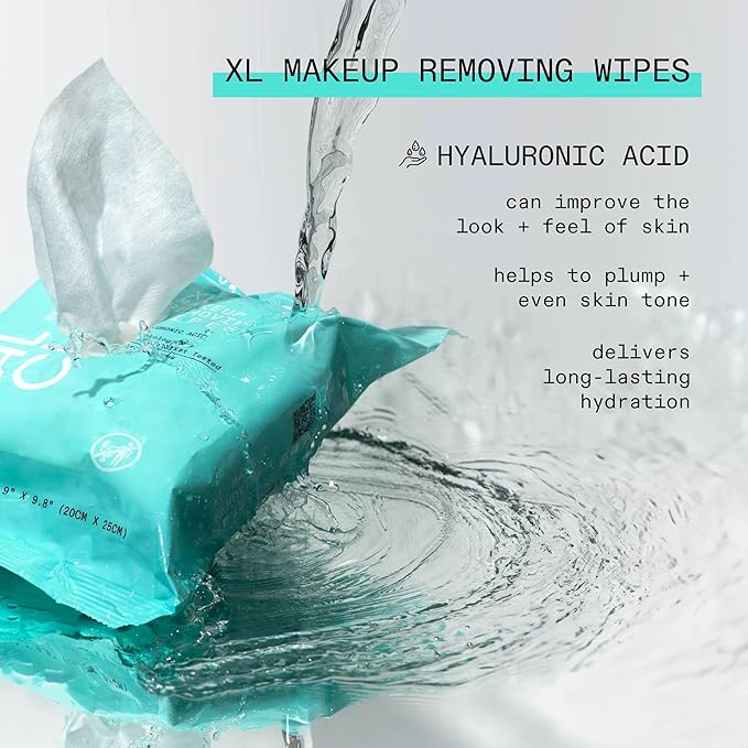Real Techniques Real Clean XL Hydrating Facial Wipes, Infused With Hyaluronic Acid, Dual-Usage Cleansing Wipes Repair Skin & Gently Remove Makeup, Fragrance Free, 25 Count