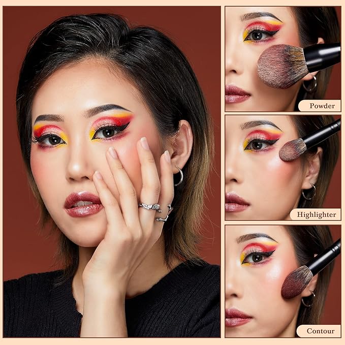 Jessup Large Face Makeup Brushes 3pcs, Premium Synthetic Powder Contour Highlighter Brush, Phantom Black T274-VivaGrace Women