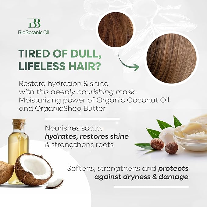 Bio Botanic Oil Range – Moisturizing Hair Mask for Colored, Dry & Damaged Hair with Organic Coconut Oil & Shea Butter, SLS-Free Deep Conditioning Treatment, Restores Shine & Protects Color-VivaGrace Women