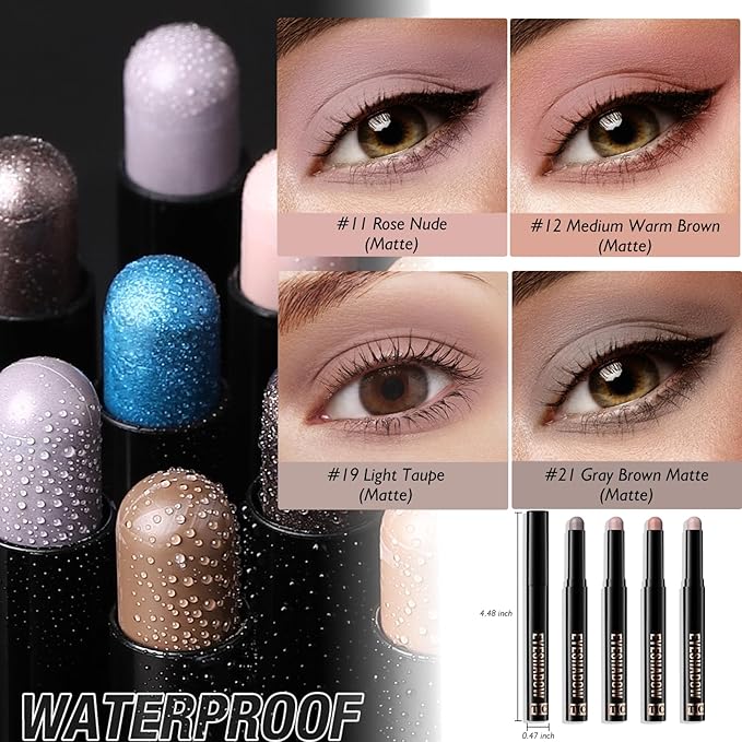 Eyeshadow Stick Light Taupe, Matte Cream Eye Shadow Stick Waterproof Nude Neutral Eyeliner Brightener Pencil Crayon Long-Lasting Eye Highlighter Makeup for Older Women Easy to Use High Pigmented-VivaGrace Women