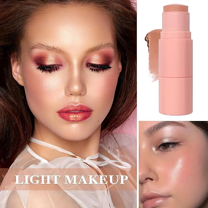 Cream Blush Stick with Brush and Makeup Sponge,Waterproof Multi Cream Makeup Stick,Lightweight,Long-lasting,2 in 1 Multi Blush for Cheeks & Lip Tint & Eyeshadow Q-VivaGrace Women