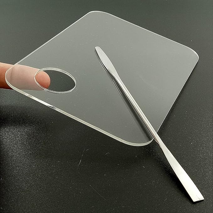 Set of 2 Acrylic Makeup Palette and Metal Spatula Acrylic Cosmetic Palette Cosmetic Artist Palette Mixing Palette with Spatula Nail Art Eye Shadow Lipsticks Mixing Makeup Tools, 10 x 15cm-VivaGrace Women